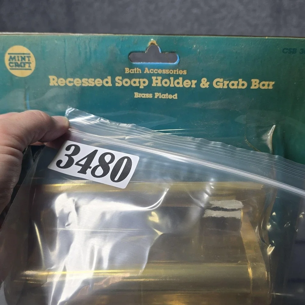 Vintage Mintcraft Recessed Soap Holder & Grab Bar Brass Gold Bathroom CSB306